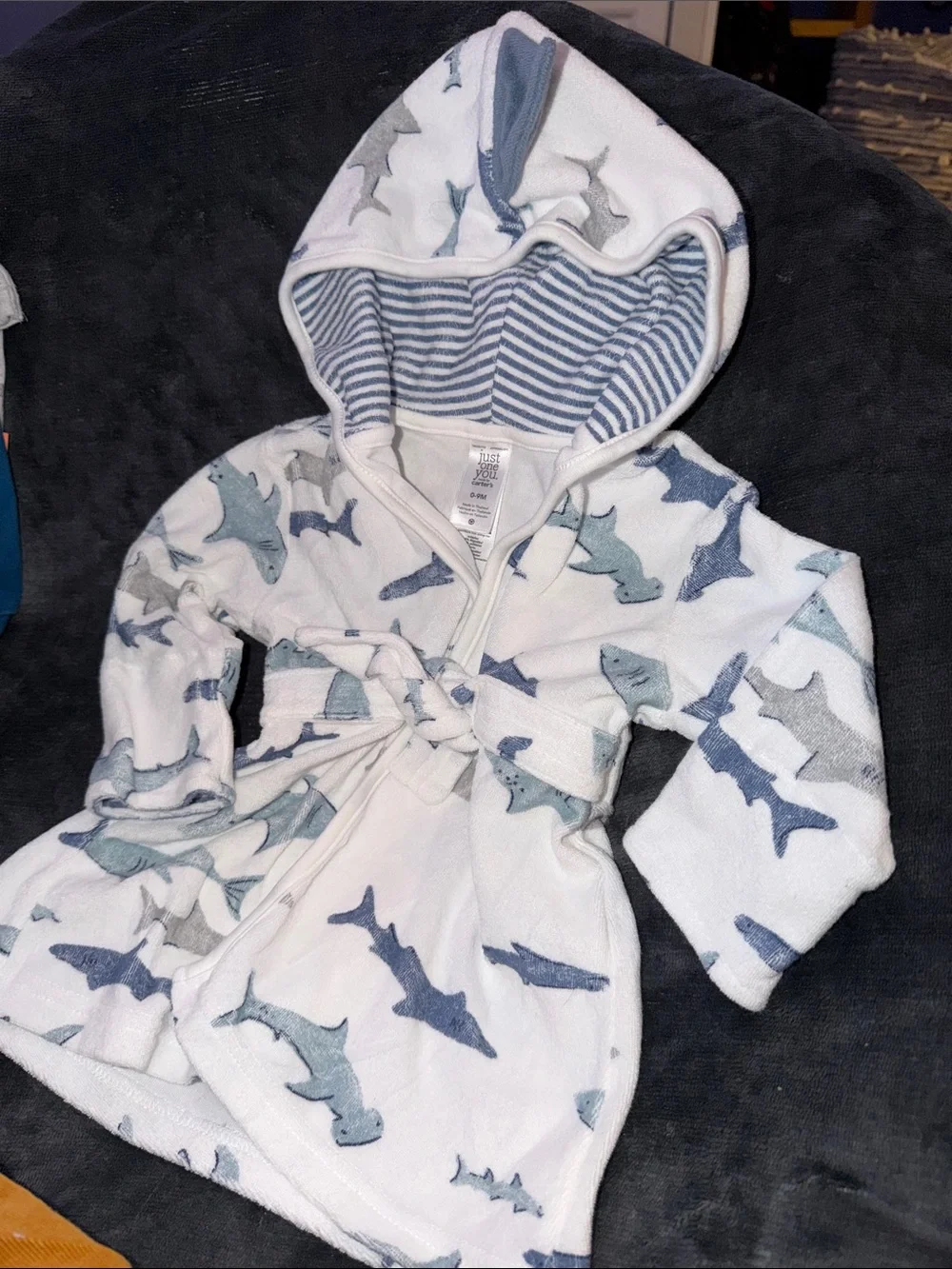 Carter's Striped Hooded Baby Robe in Blue and White